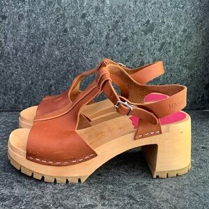 SwedishHasbeen natural leather t strap sandals size 38